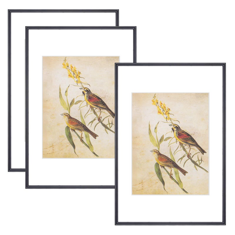 Fkvat 8x12 Picture Frame Set of 3, Black Modern Aluminum Metal Photo Frame with HD Glass, Fits 6x8 with Mat or 8 x 12 without Mat, for Tabletop and Wall Mounting - Image 1